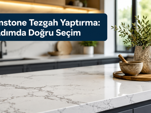 Çimstone tezgah yaptırma sürecinde mutfakta şık ve dayanıklı bir tezgah örneği