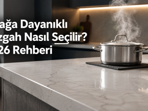 Sıcağa dayanıklı tezgah üzerinde sıcak tencere duruyor